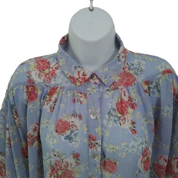 Seduction Dropped Shoulder  Blouse, Blue Floral, M - Picture 3 of 9